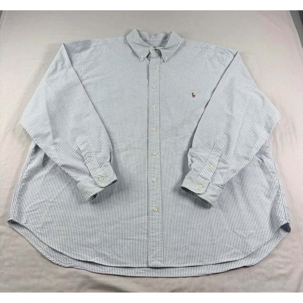 Polo Ralph Lauren Shirt Mens 2XB Big Blue Striped Flesh Pony Button Up